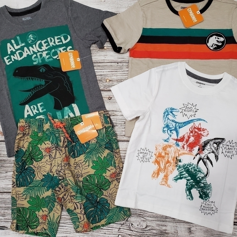 Gymboree Jurassic World Dinosaur Print T-Shirts & Matching Shorts Bundle 4T NWT